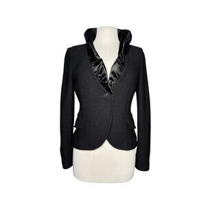 ST. JOHN Women’s Black Metallic Tweed Satin Ruffle Collar Blazer
